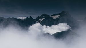 Preview wallpaper mountains, fog, clouds, peaks, height