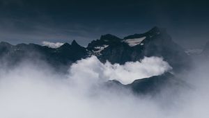 Preview wallpaper mountains, fog, clouds, peaks, height