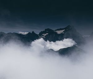 Preview wallpaper mountains, fog, clouds, peaks, height