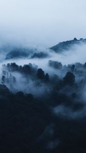 Preview wallpaper mountains, fog, clouds, trees, landscape