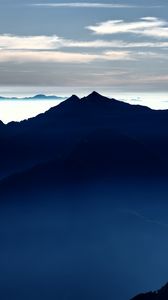 Preview wallpaper mountains, fog, clouds, peaks, dark