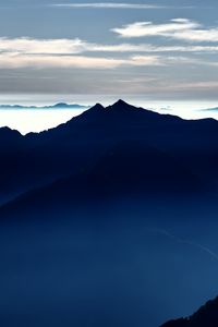 Preview wallpaper mountains, fog, clouds, peaks, dark