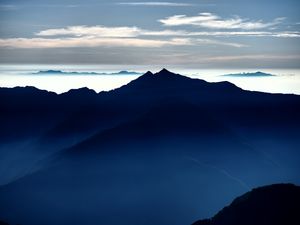 Preview wallpaper mountains, fog, clouds, peaks, dark