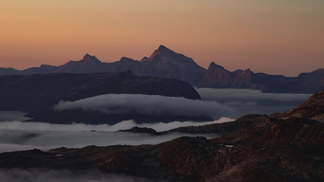 Wallpaper mountains, fog, clouds, dusk, landscape