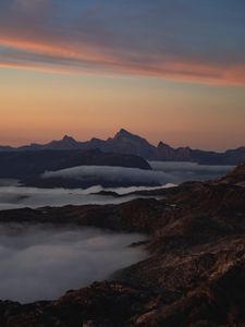 Preview wallpaper mountains, fog, clouds, dusk, landscape