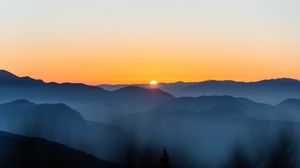 Preview wallpaper mountains, fog, dawn, dusk, landscape