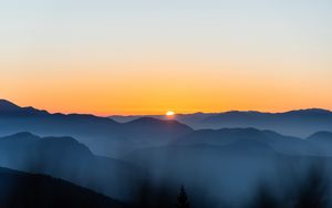 Preview wallpaper mountains, fog, dawn, dusk, landscape