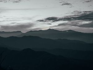 Preview wallpaper mountains, fog, dusk, dark, landscape