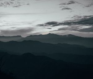 Preview wallpaper mountains, fog, dusk, dark, landscape