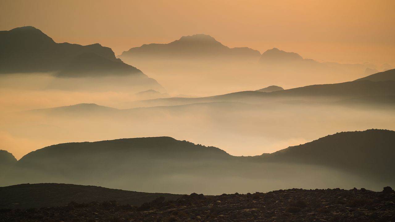 Wallpaper mountains, fog, dusk, landscape