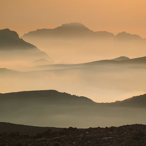 Preview wallpaper mountains, fog, dusk, landscape