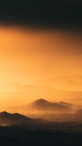 Preview wallpaper mountains, fog, dusk, sunset, landscape