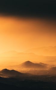 Preview wallpaper mountains, fog, dusk, sunset, landscape