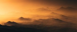 Preview wallpaper mountains, fog, dusk, sunset, landscape