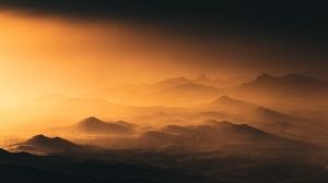 Preview wallpaper mountains, fog, dusk, sunset, landscape