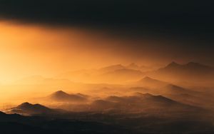 Preview wallpaper mountains, fog, dusk, sunset, landscape