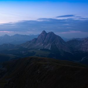 Preview wallpaper mountains, fog, dusk, mountain range, landscape