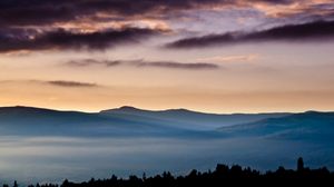 Preview wallpaper mountains, fog, evening, outlines, clouds