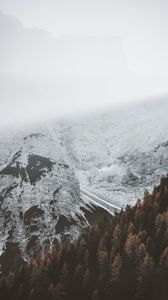 Preview wallpaper mountains, fog, forest, snow, snowy