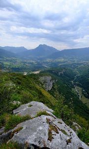 Preview wallpaper mountains, fog, haze, mountain range, aerial view, landscape