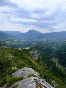 Preview wallpaper mountains, fog, haze, mountain range, aerial view, landscape