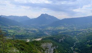 Preview wallpaper mountains, fog, haze, mountain range, aerial view, landscape