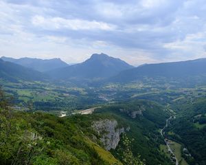 Preview wallpaper mountains, fog, haze, mountain range, aerial view, landscape