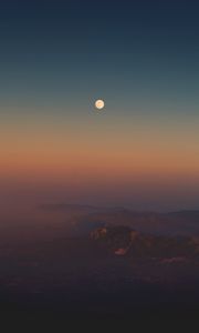 Preview wallpaper mountains, fog, height, dusk, moon