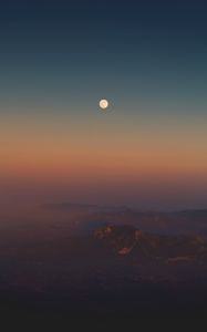 Preview wallpaper mountains, fog, height, dusk, moon