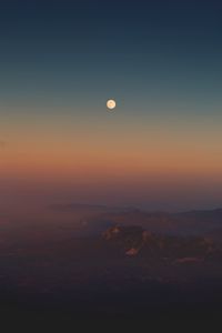 Preview wallpaper mountains, fog, height, dusk, moon