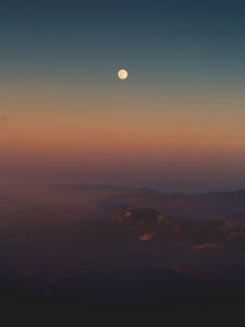 Preview wallpaper mountains, fog, height, dusk, moon