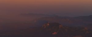 Preview wallpaper mountains, fog, height, dusk, moon