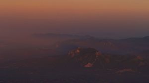 Preview wallpaper mountains, fog, height, dusk, moon