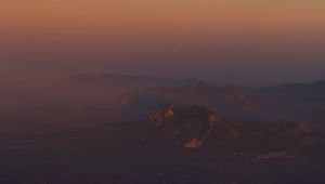 Preview wallpaper mountains, fog, height, dusk, moon