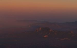 Preview wallpaper mountains, fog, height, dusk, moon