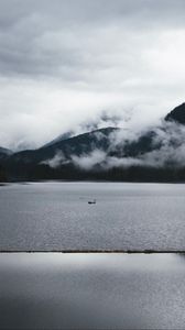 Preview wallpaper mountains, fog, lake, water, bw