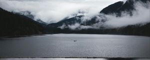 Preview wallpaper mountains, fog, lake, water, bw