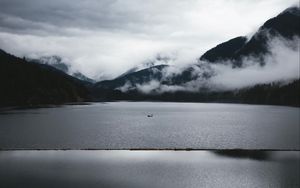 Preview wallpaper mountains, fog, lake, water, bw