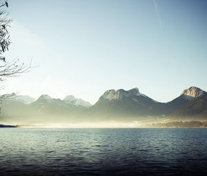 Preview wallpaper mountains, fog, lake, branches, silence