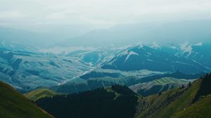 Preview wallpaper mountains, fog, landscape, mountain range, height