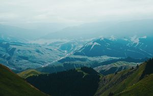 Preview wallpaper mountains, fog, landscape, mountain range, height