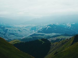 Preview wallpaper mountains, fog, landscape, mountain range, height