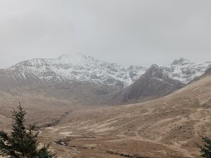 Preview wallpaper mountains, fog, landscape, peaks, snowy