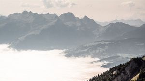 Preview wallpaper mountains, fog, landscape, trees