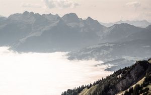 Preview wallpaper mountains, fog, landscape, trees