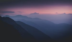 Preview wallpaper mountains, fog, night, dark, trees, slopes