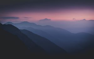 Preview wallpaper mountains, fog, night, dark, trees, slopes