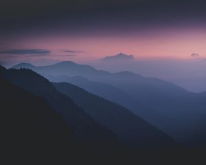 Preview wallpaper mountains, fog, night, dark, trees, slopes