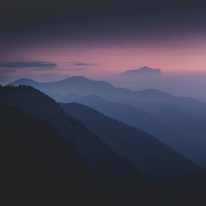 Preview wallpaper mountains, fog, night, dark, trees, slopes