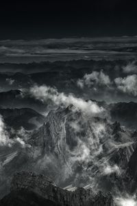 Preview wallpaper mountains, fog, peaks, clouds, gray